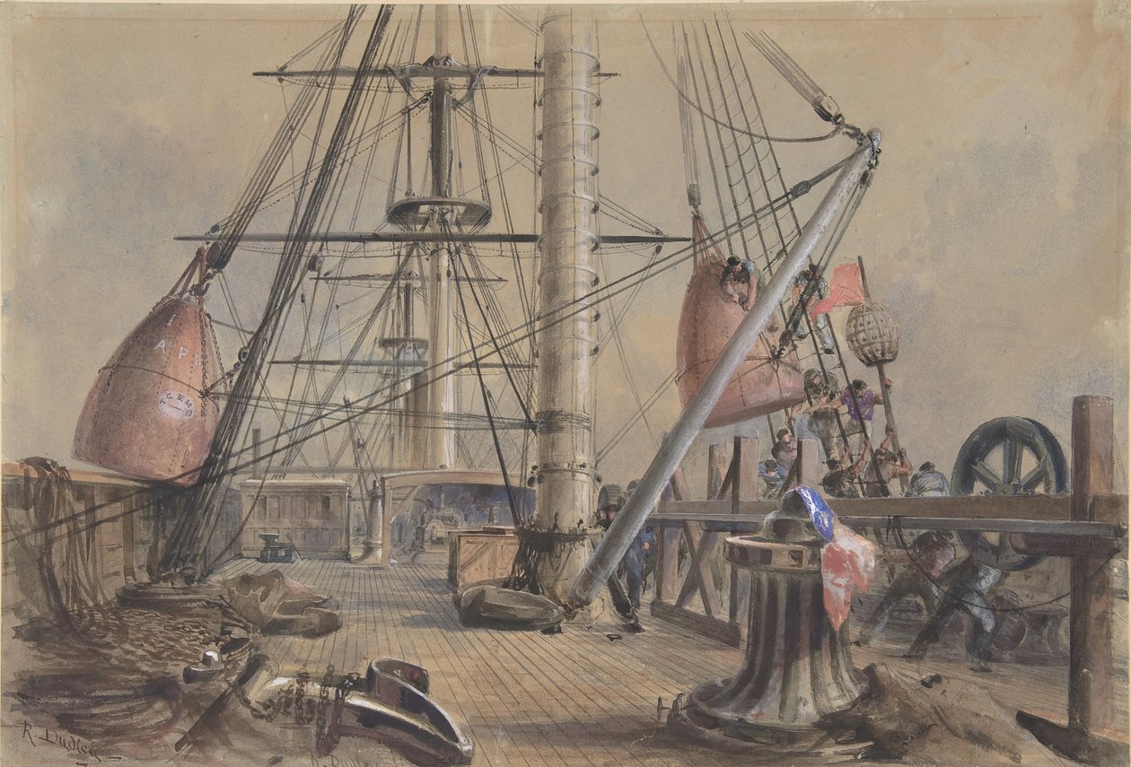 Saindo de uma das grandes bóias: o convés do Great Eastern Olhando de..., 1865-66. de Robert Charles Dudley