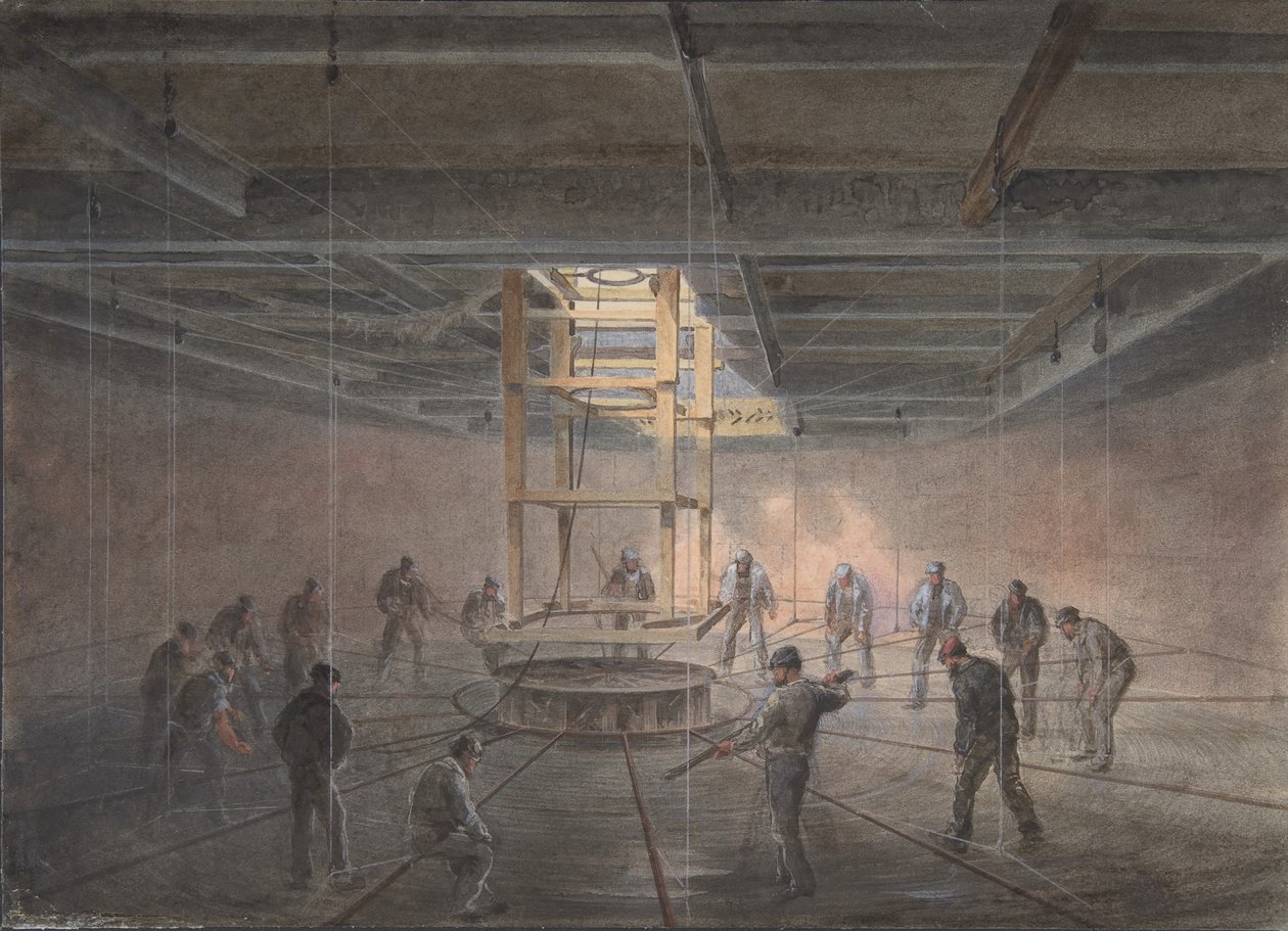 Interior de um dos tanques a bordo do Great Eastern: o cabo passando, 1865-66. de Robert Charles Dudley