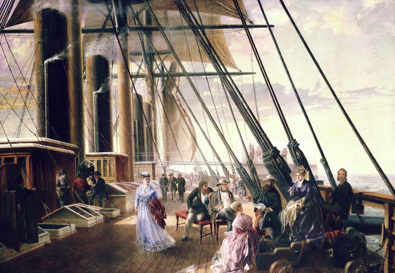A bordo do navio a vapor e de rodas "Great Eastern" de Isambard Kingdom Brunel (1806-1859), no trajeto de Sheerness (Inglaterra) para Valentia (Irlanda) de Robert Charles Dudley
