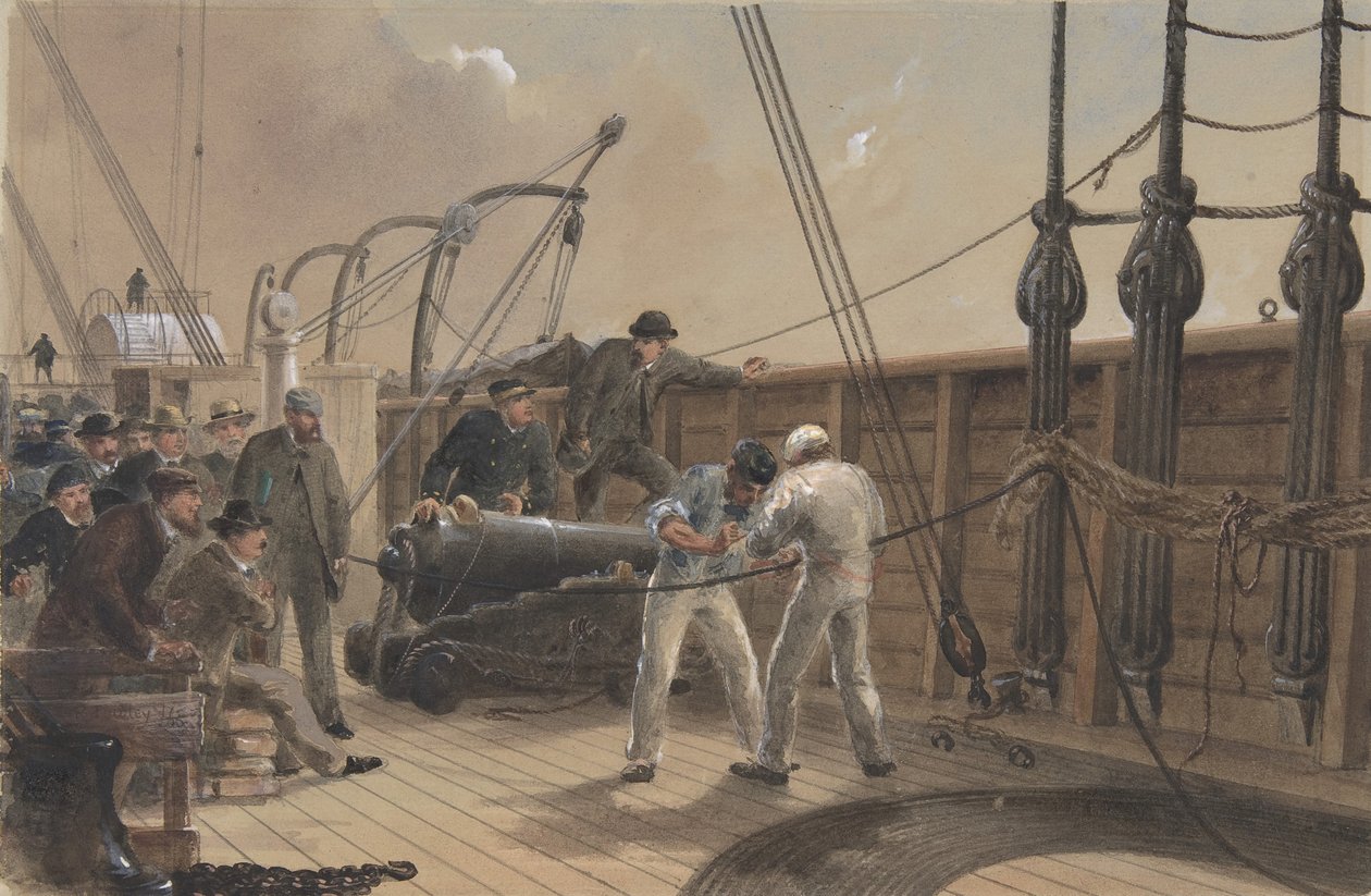 Emendando o cabo após o primeiro acidente a bordo do Great Eastern, 25 de julho de 1865, 1865-66. de Robert Charles Dudley