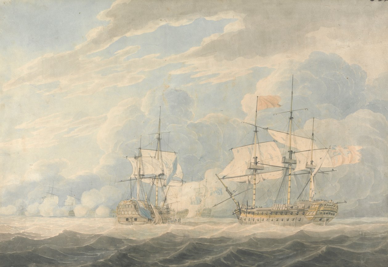 O Vice-Almirante holandês sob o Almirante De Winter a bater a sua bandeira ao Vice-Almirante inglês Onslow sob o Almirante Duncan na Batalha de Camperdown, 11 de Outubro de 1797 de Robert Cleveley