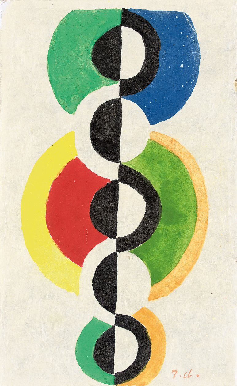 Rythme, c.1932 (guache, aguarela & pincel & tinta em papel Japon nacré) de Robert Delaunay