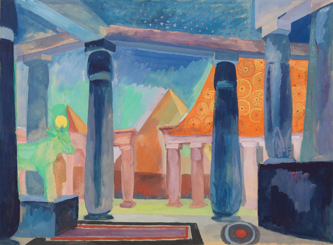 Desenho de palco para Cleopatra, c.1918 (aguarela, guache, tinta metálica, e grafite sobre papel) de Robert Delaunay