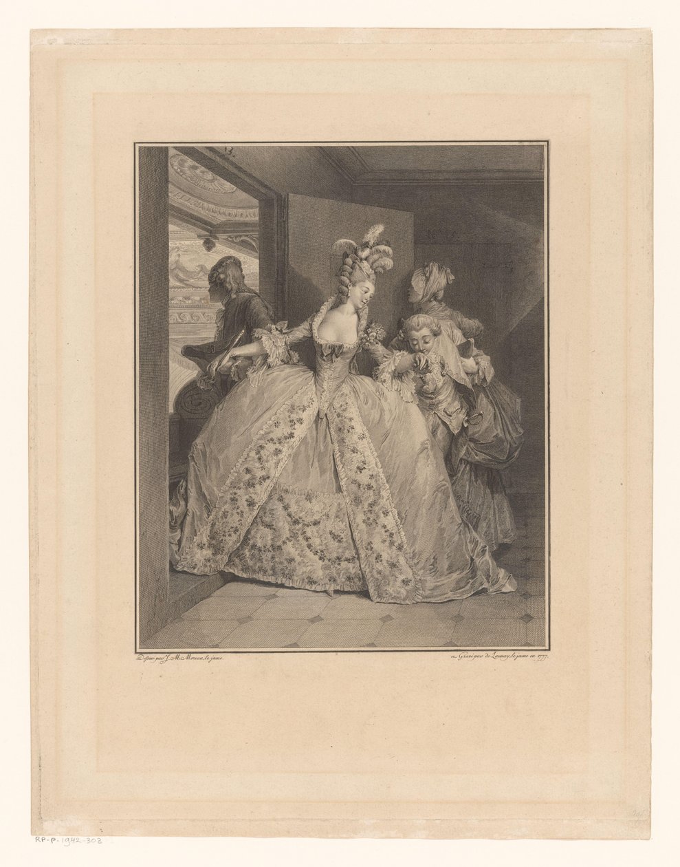 A despedida (Les Adieux) Adeus em uma caixa de teatro Les adieux Estampas de trajes do final do século XVIII (título da série) Monument du Costume Physique et Moral de la fin du Dix-huitième siècle (título da série) de Robert Delaunay