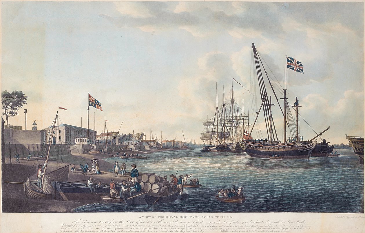 Uma vista do estaleiro real em Deptford, c.1789 de Robert Dodd