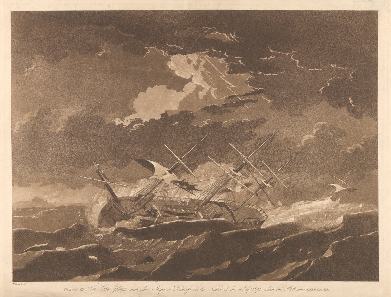 Placa III. O "Lady Juliana" com outros navios em perigo na noite de 16 de setembro, quando a frota se dispersou de Robert Dodd