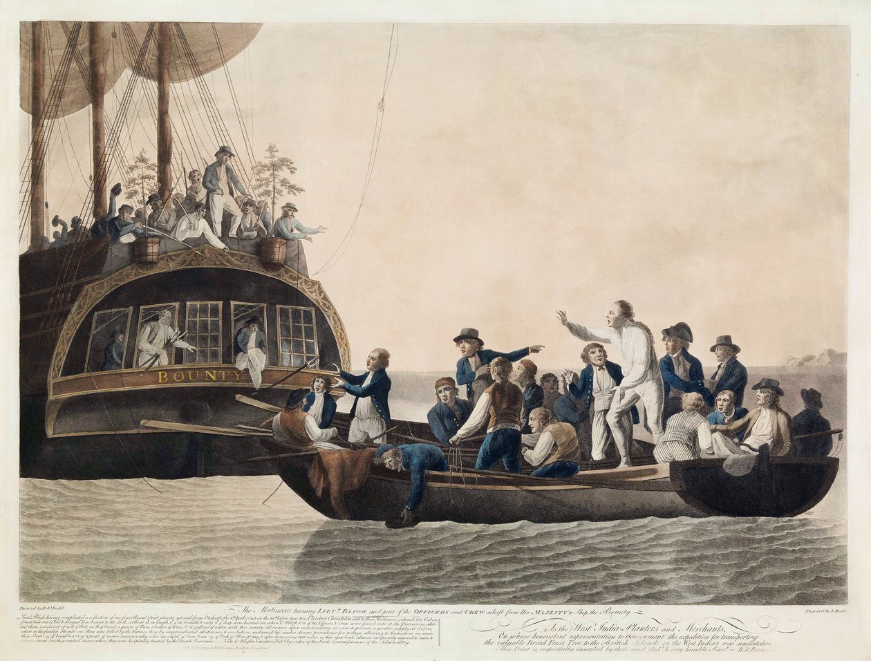 Os amotinados que transformam o tenente Bligh e parte dos oficiais e tripulação Adrift, 29 de abril de 1789, bar. 1790 de Robert Dodd