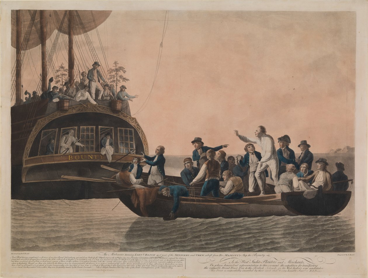 Os amotinados expulsam Bligh e a sua tripulação do "Bounty", a 29 de abril de 1789 de Robert Dodd