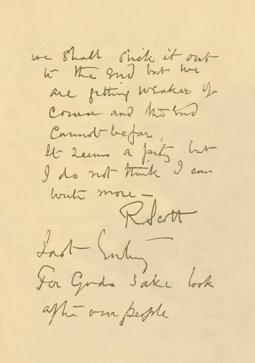 Fac-símile da Mensagem ao Público, 29 de março de 1912, 1913 de Robert Falcon Scott