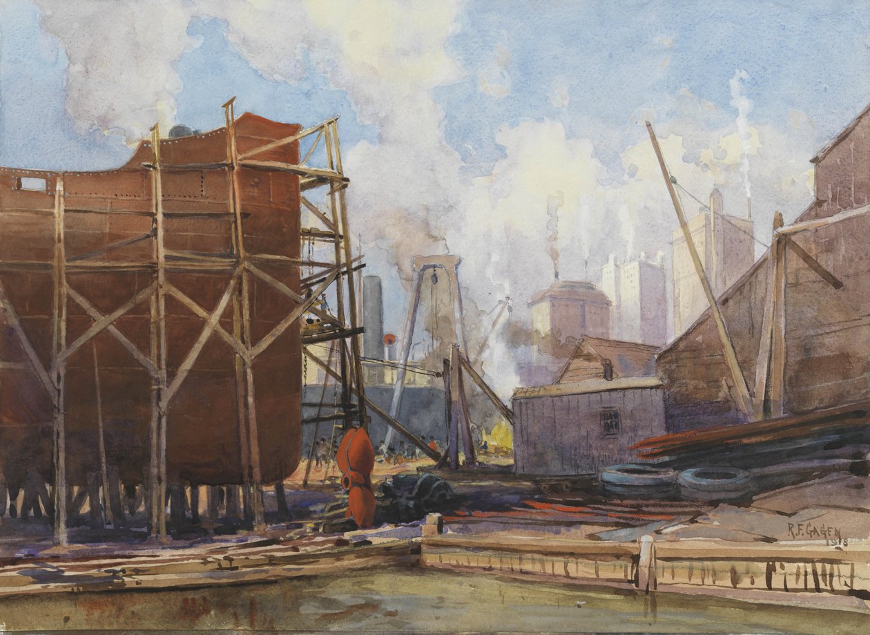 Toronto Shipbuilding, 1918 (wc no papel) de Robert Ford Gagen