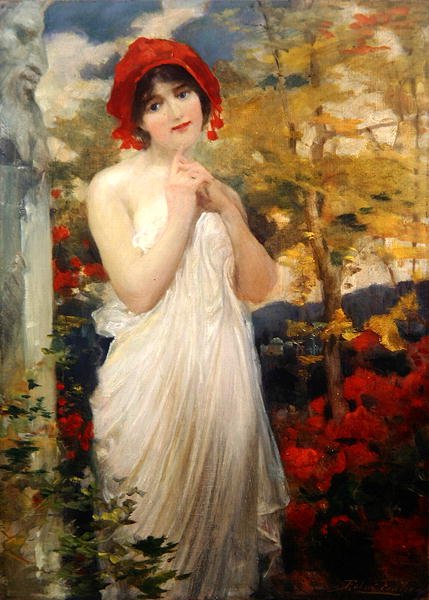 Menina com papoilas (óleo sobre tela) de Robert Fowler