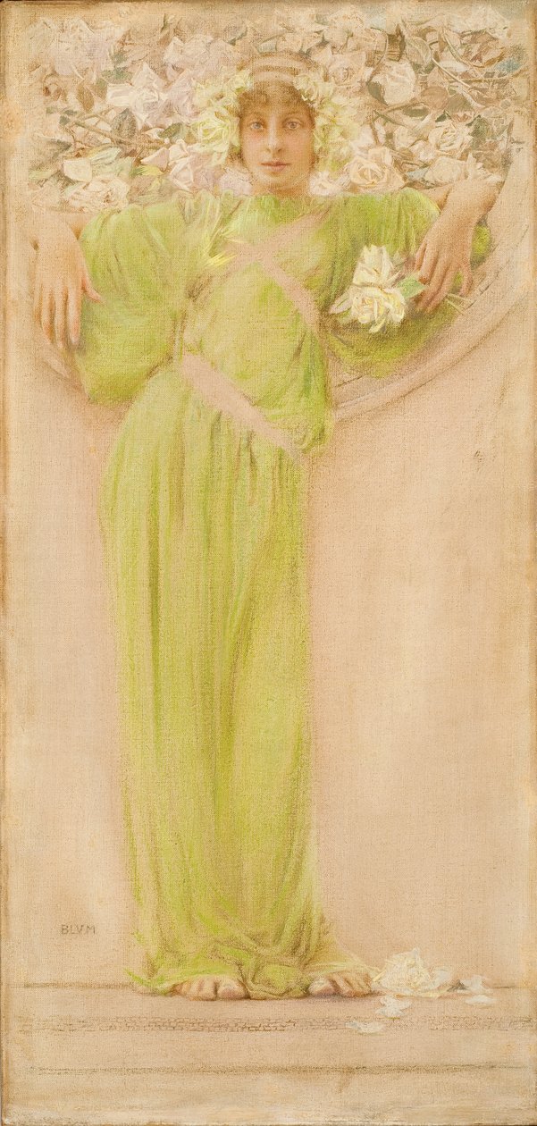 Uma grinalda de rosas (junho) 1897 (óleo, pastel e lápis sobre tela) de Robert Frederick Blum