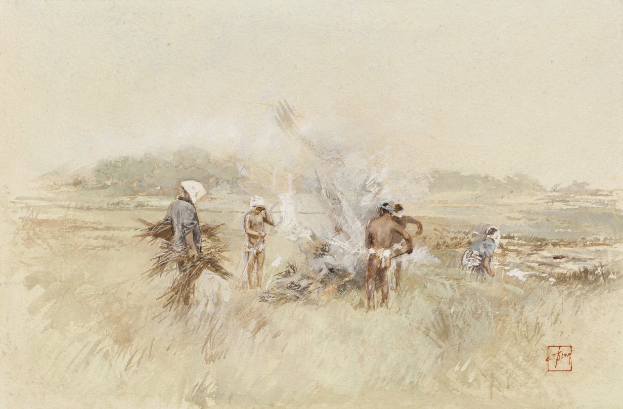 No trabalho, amontoando escova em fogos fumegantes, 1867-1903 de Robert Frederick Blum