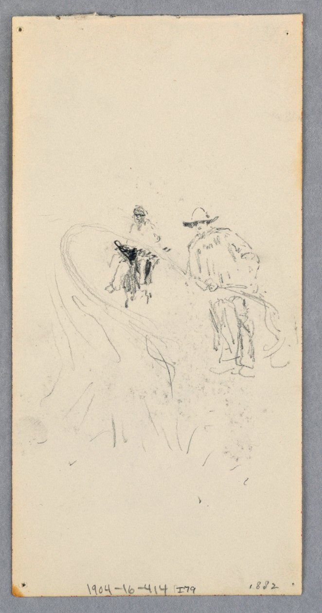 Desenho, Parede Exterior: Baía, varanda e cornija (reto); duas figuras e linhas não identificadas (verso), 1882 de Robert Frederick Blum