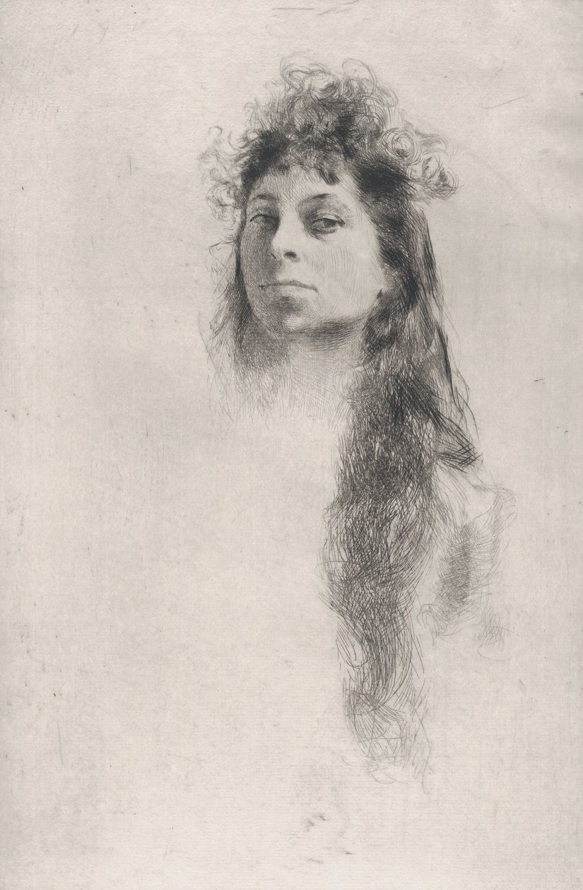 Cabeça de uma garota de cabelo comprido,.n.d., n.d.. de Robert Frederick Blum