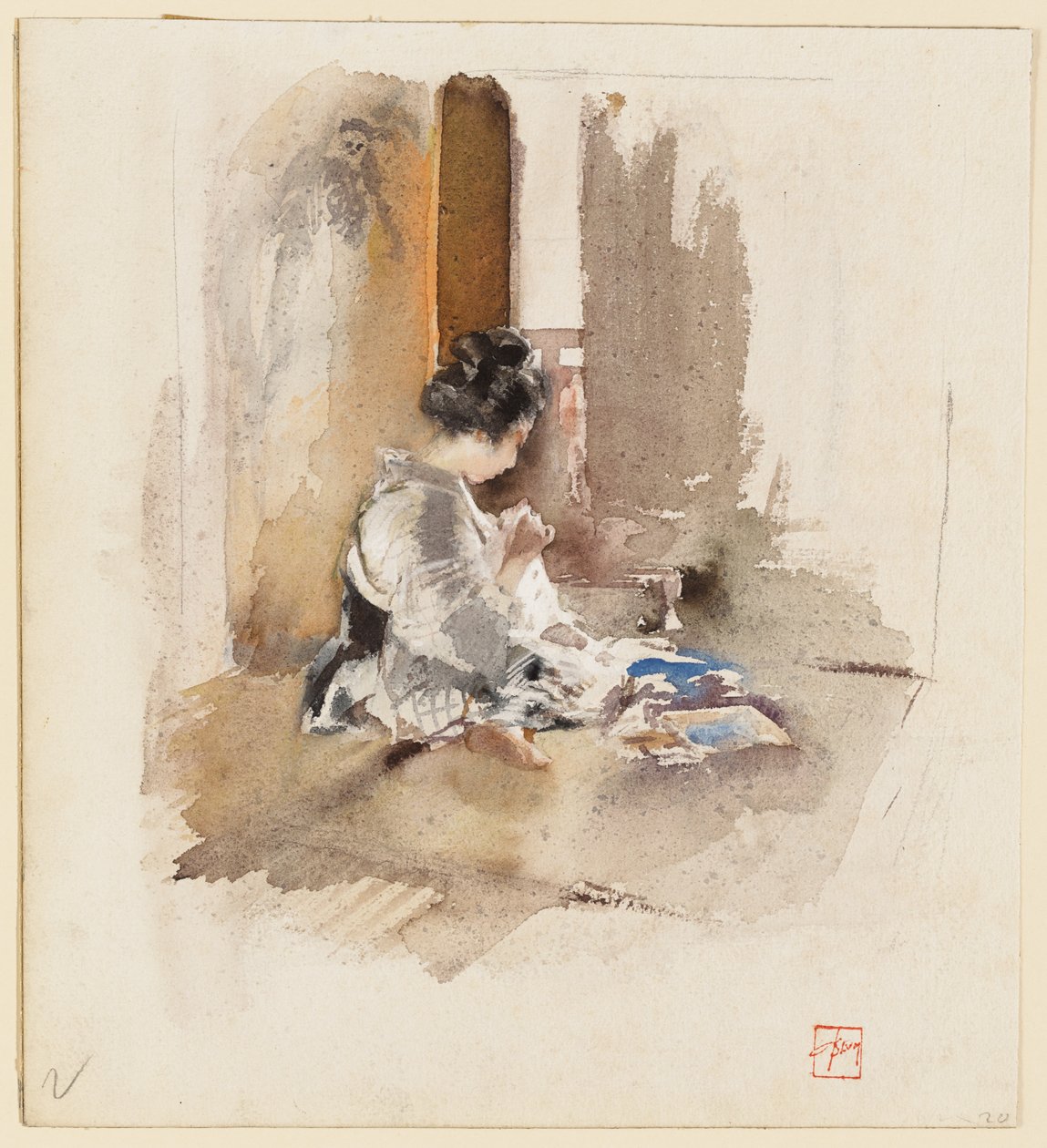 Rapariga japonesa a coser de Robert Frederick Blum