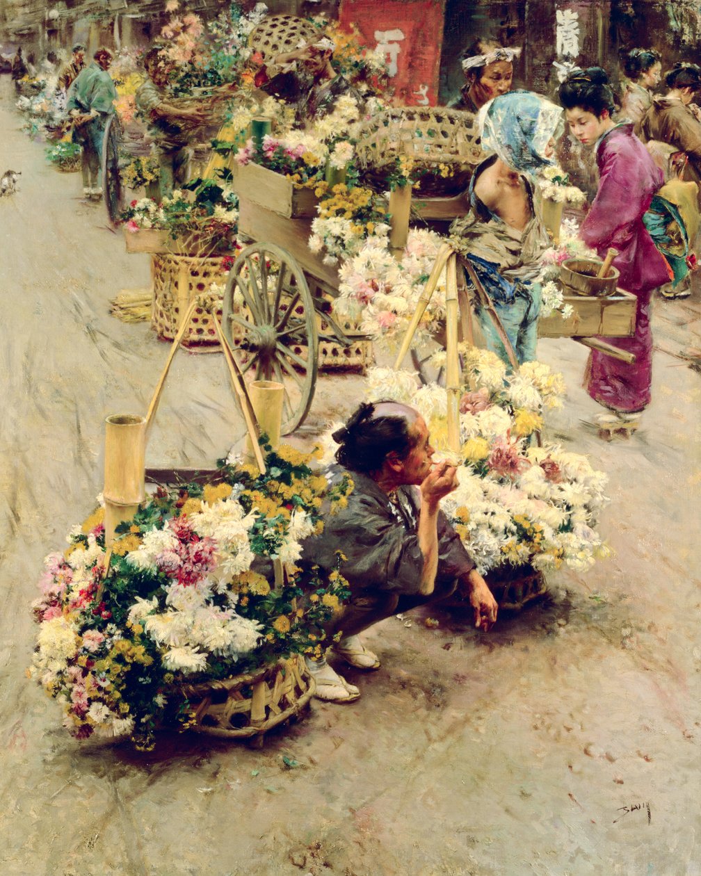O Mercado das Flores, Tóquio, 1892 de Robert Frederick Blum