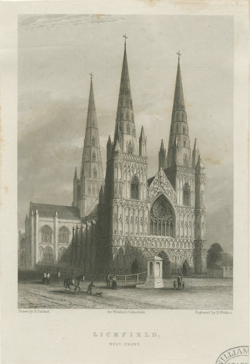Catedral de Lichfield - Frente Oeste: gravura em aço, nd [c 1835-1842] (imprimir) de Robert Garland