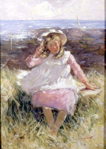 Rapariga de touca branca (guache no papel) de Robert Gemmell Hutchison