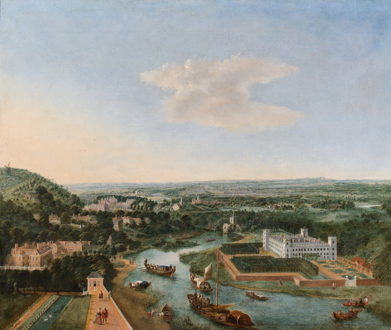 A Prospect of Syon with barges on the River Thames (óleo sobre tela) de Robert Griffier