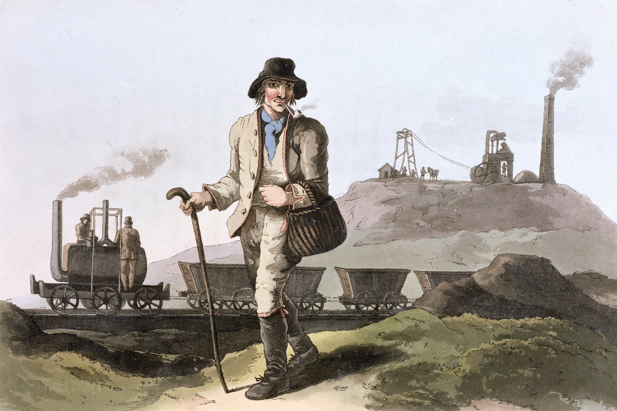 Locomotiva a vapor Blenkinsop na mina de Middleton perto de Leeds, West Yorkshire, 1814 de Robert Havell