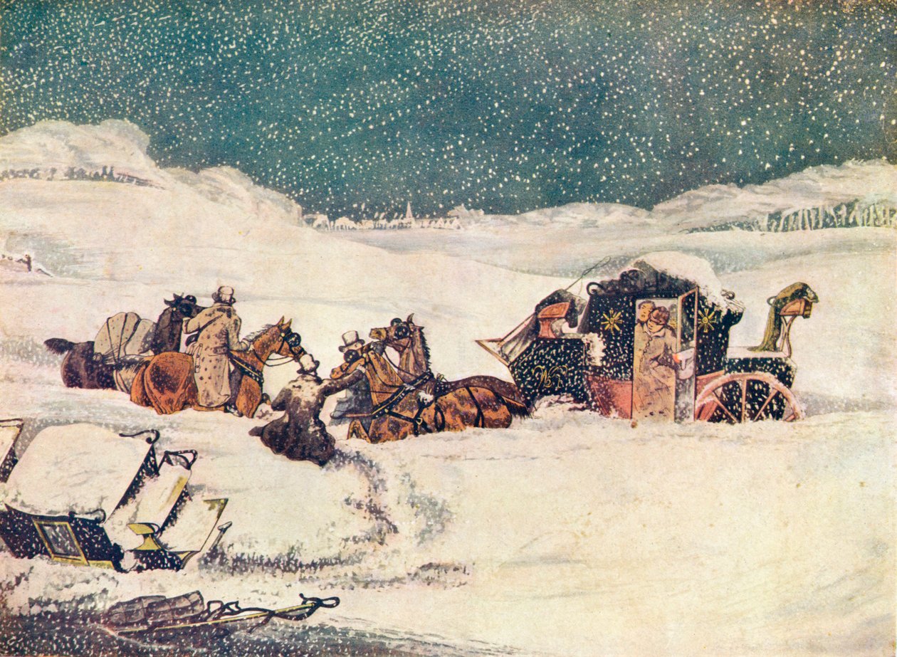 O Birmingham Mail, perto de Aylesbury, o guarda Banbury continuando com as malas, 1837 1907 de Robert Havell