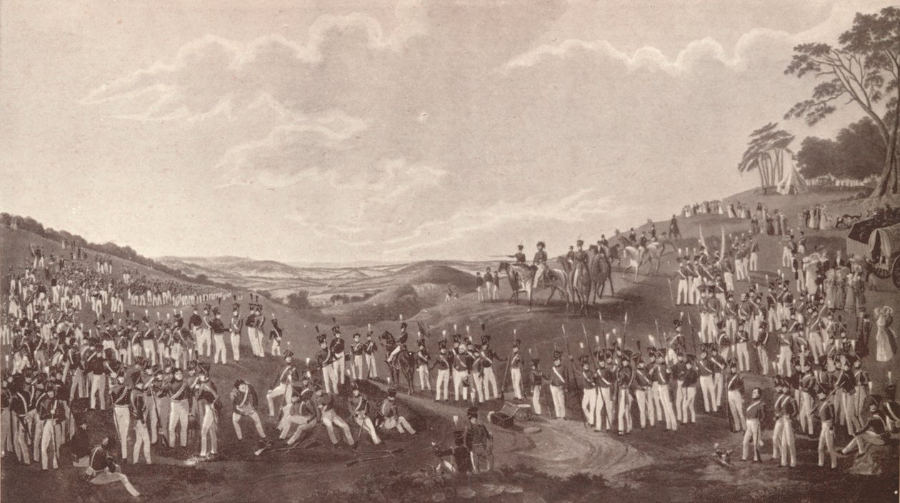 O HON. Empresa de artilharia montada para praticar bola em Childs Hill, c1820-1870, 1909 de Robert Havell