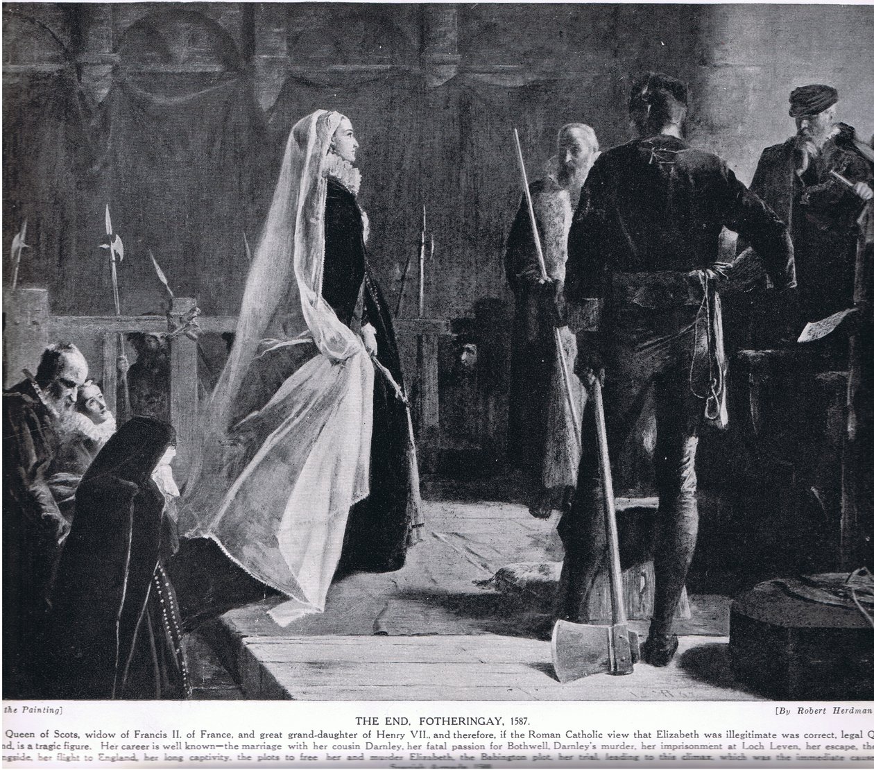 The End, Fotheringay, 1587, ilustração da "História das Nações de Hutchinson", c.1910 de Robert Herdman