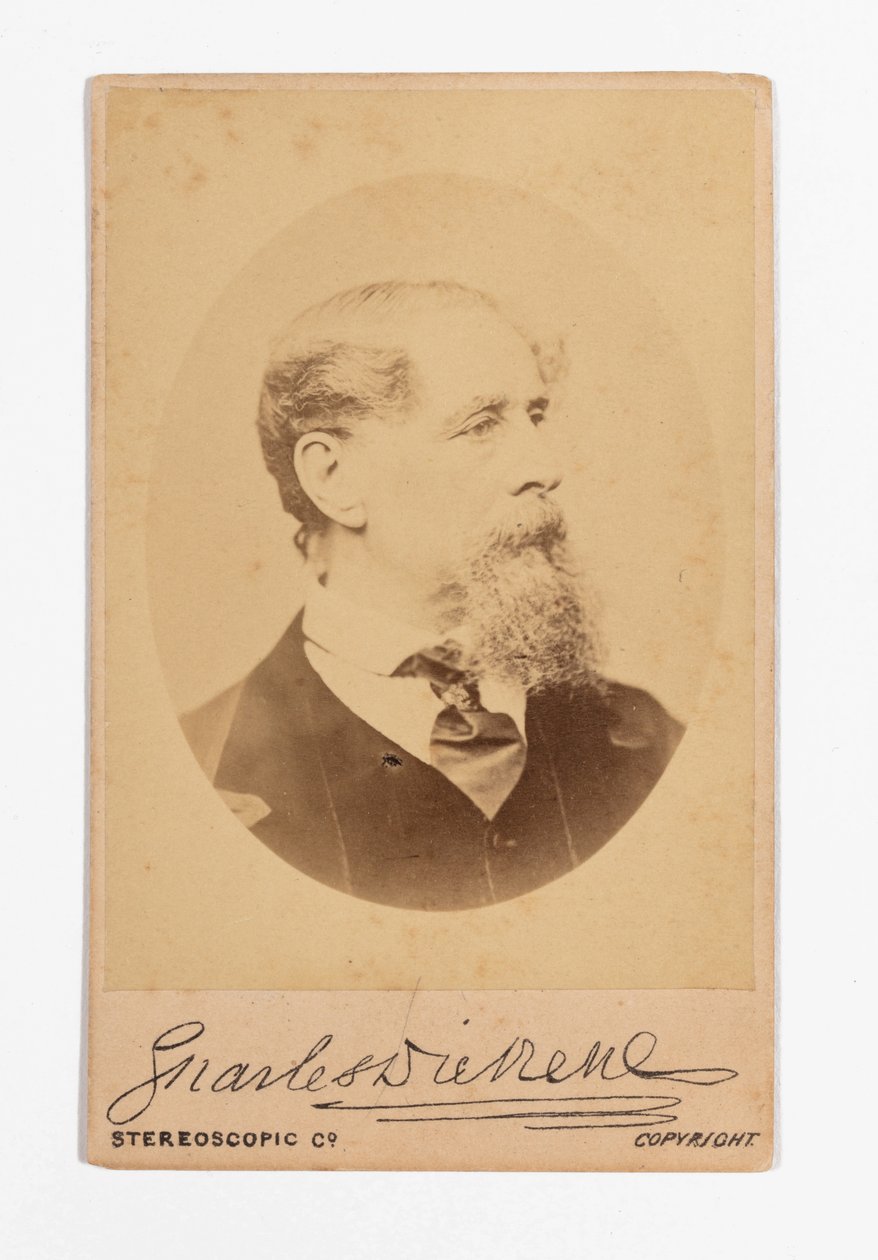 Carte de visite de Charles Dickens com a assinatura de Dickens de Robert Hindry Mason