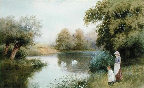 Na Avon, Summertime (aguarela sobre papel) de Robert Hollands Walker
