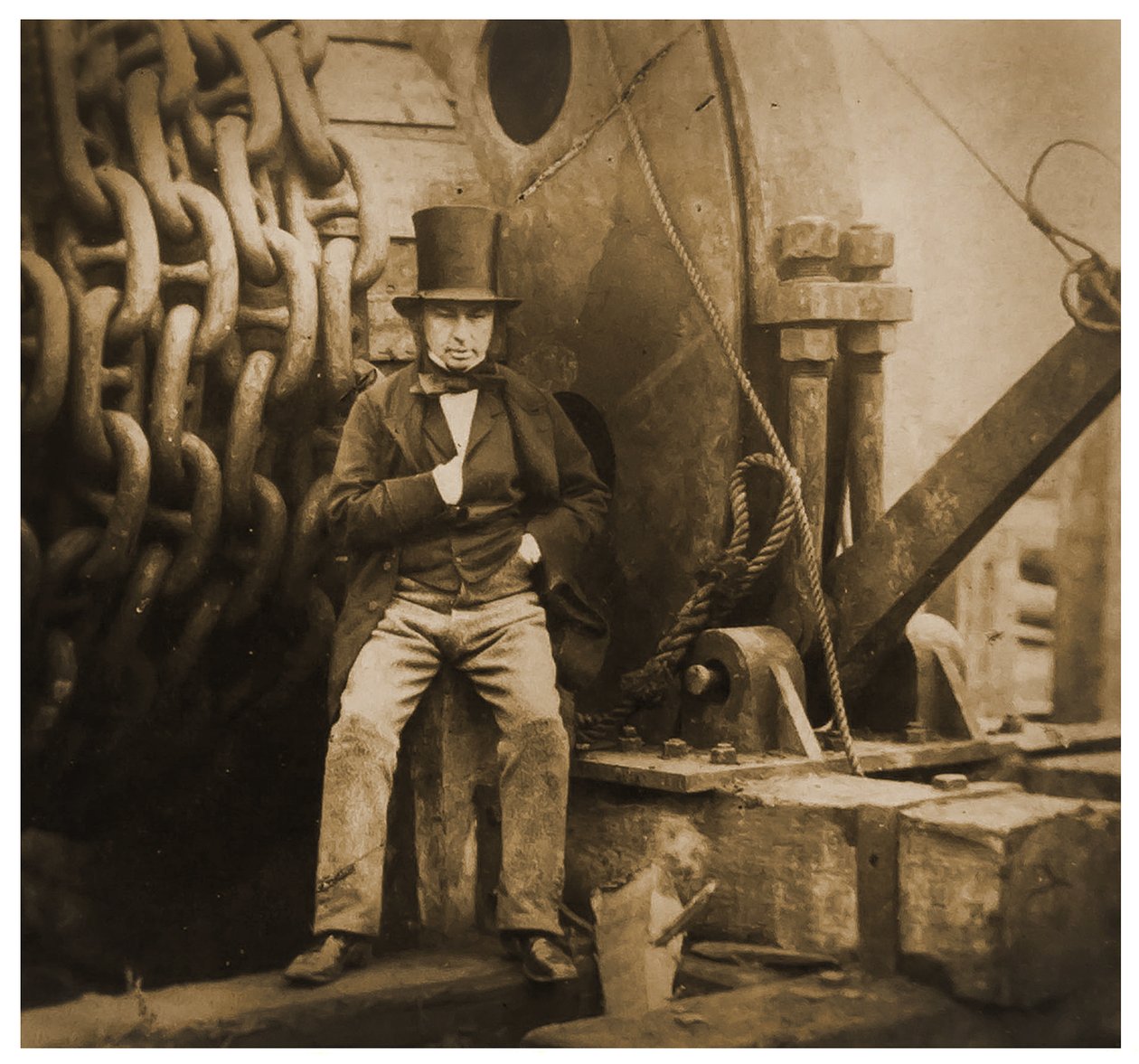 Isambard Kingdom Brunel pelas cadeias de lançamento do SS Great Eastern, 1857 de Robert Howlett