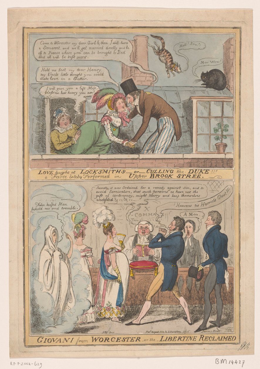 Spotprent over het huwelijk van de markies van Worcester en Anne Francis Culling Smith, 1822
O amor ri-se dos serralheiros -ou- do abate do duque!!! uma farsa ultimamente executada em Upper Brook Street / Giovani de Worcester -ou- o libertino recuperado ( de Robert Isaac Cruikshank