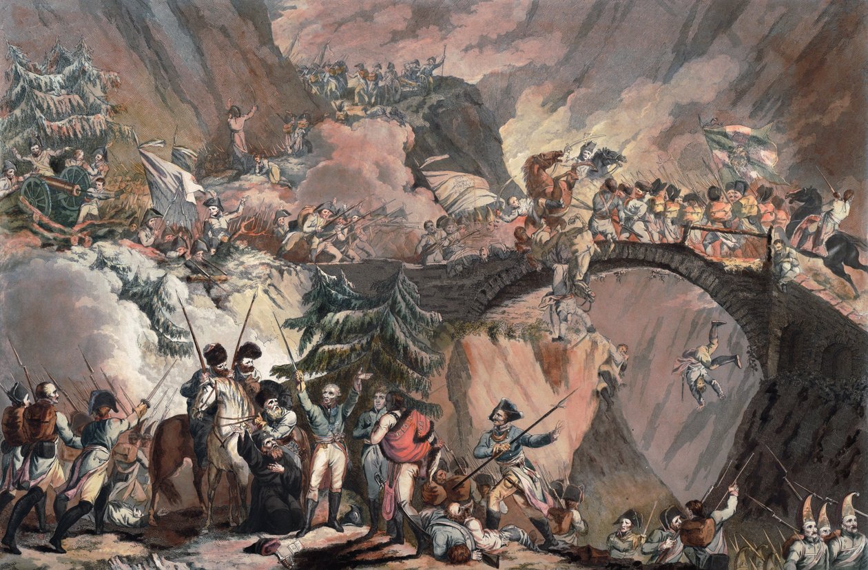 Exército de Alexander Suvorov (Alexandre Souvorov) Atravessando os Alpes em 1799 - Porter, Robert Carr (1777-1842) - 1805 - Aquatint - 63,8x83,4 - Colecção Privada de Robert Kerr Porter