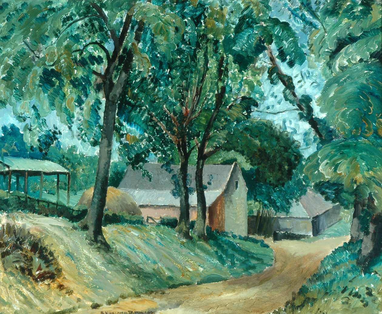 A Cotswold Farm, c.1934-35 (óleo a bordo) de Robert Kirkland Jamieson