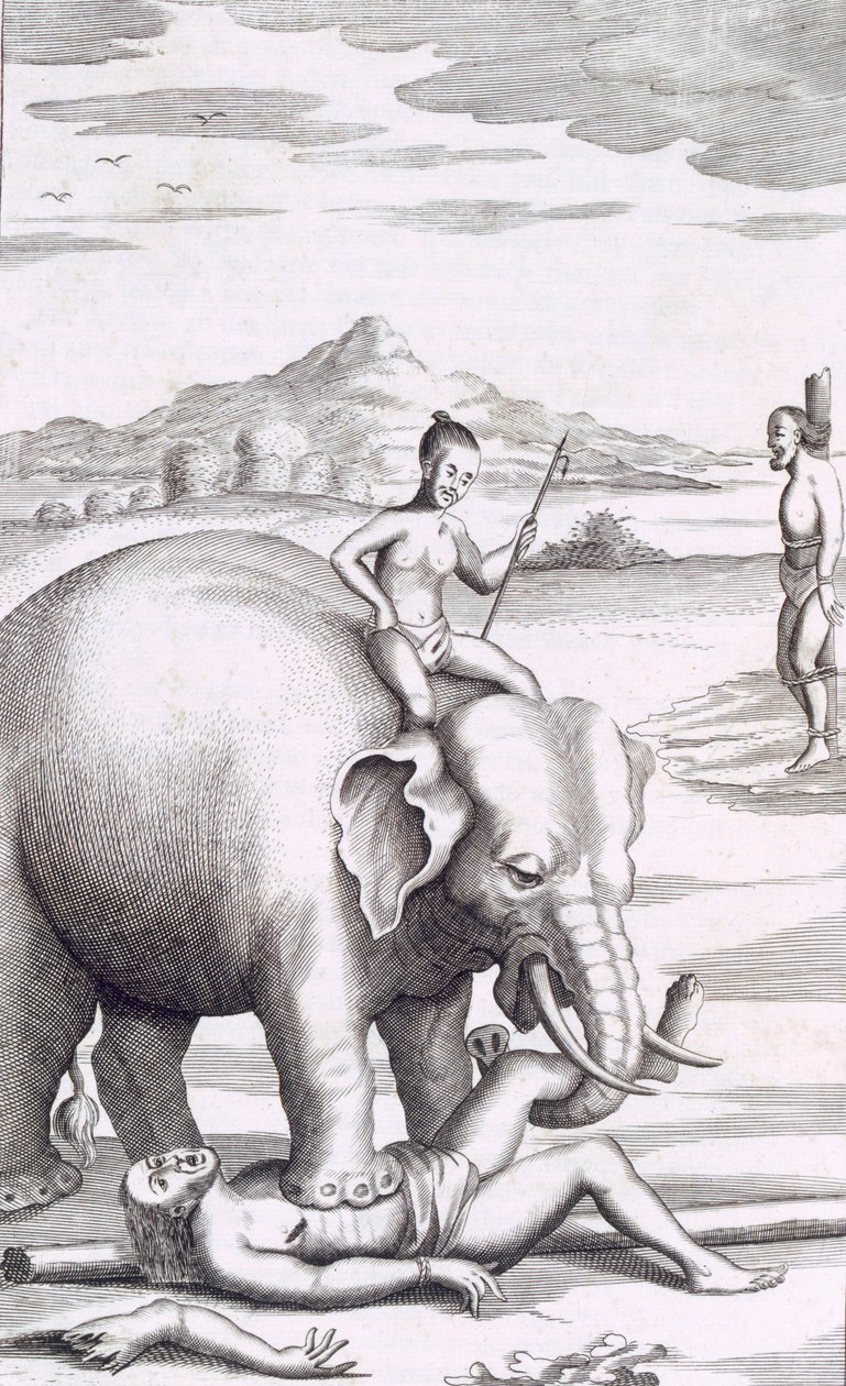 Uma execução por um elefante, pub. 1681. de Robert Knox