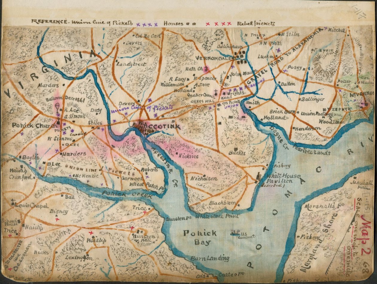 (Mapa do baixo rio Potomac mostrando linhas de piquete, janeiro de 1862) LOC gvhs01.vhs00059 de Robert Knox Sneden