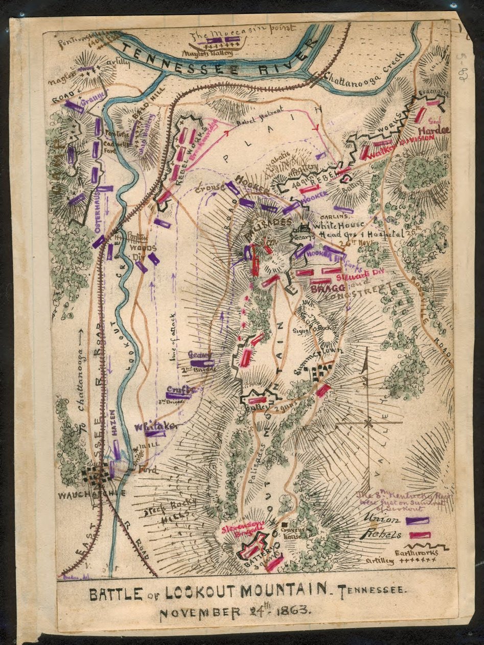 Batalha de Lookout Mountain, Tennessee, 24 de novembro de 1863. LOC gvhs01.vhs00173 de Robert Knox Sneden