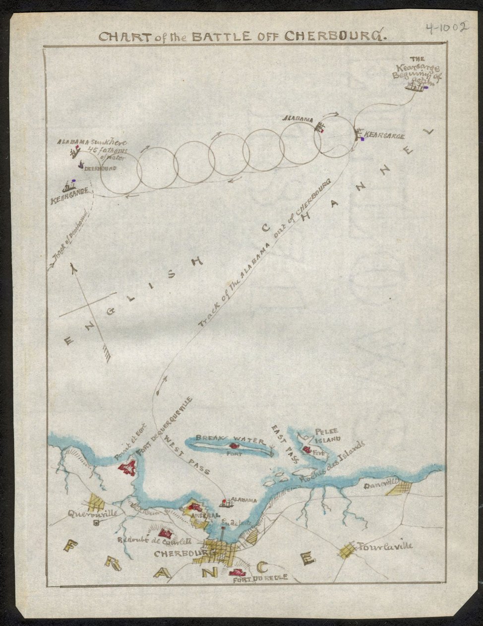 Mapa da batalha ao largo de Cherbourg. LOC gvhs01.vhs00168 de Robert Knox Sneden