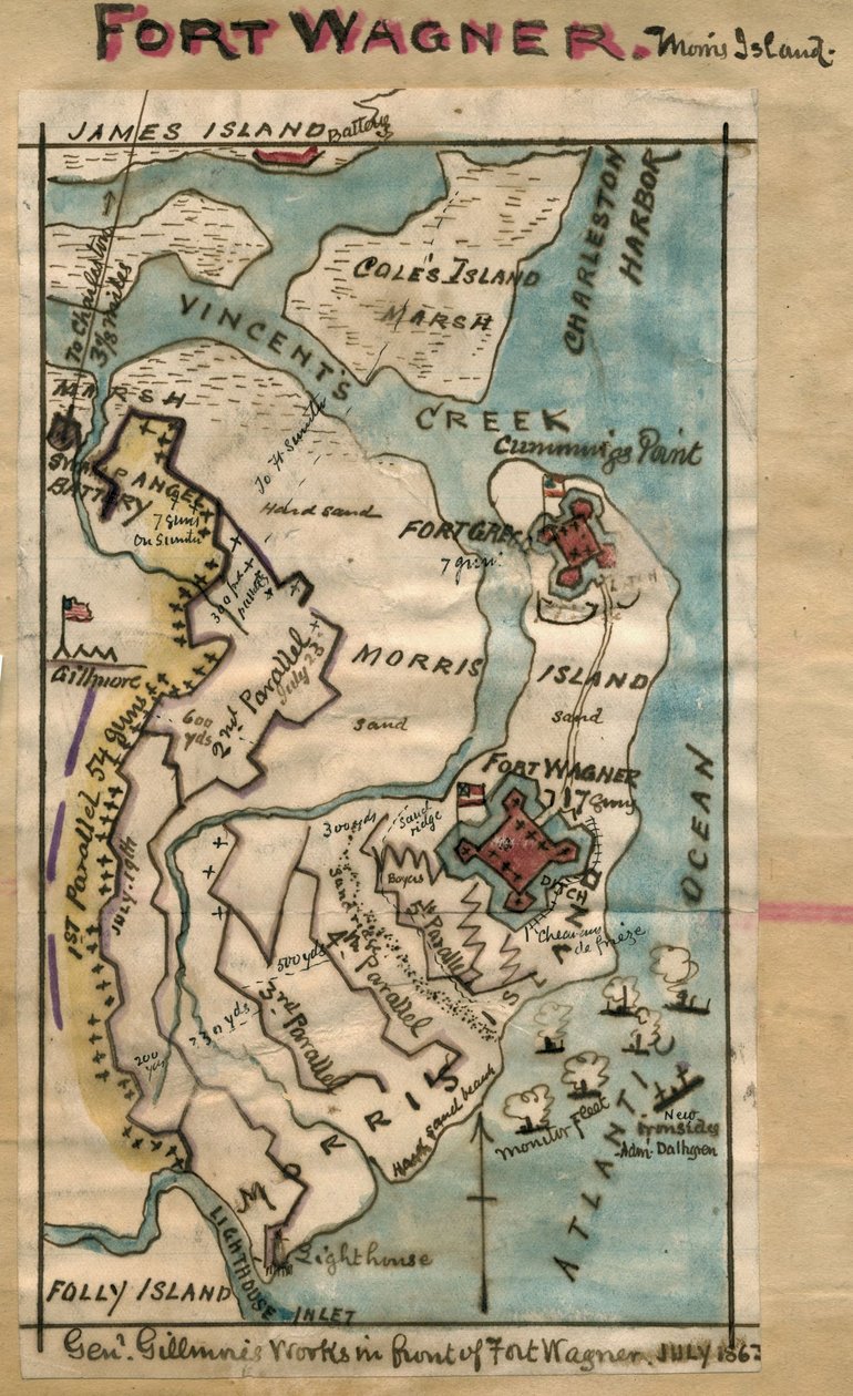 Forte Wagner. Ilha Morris LOC gvhs01.vhs00230 de Robert Knox Sneden