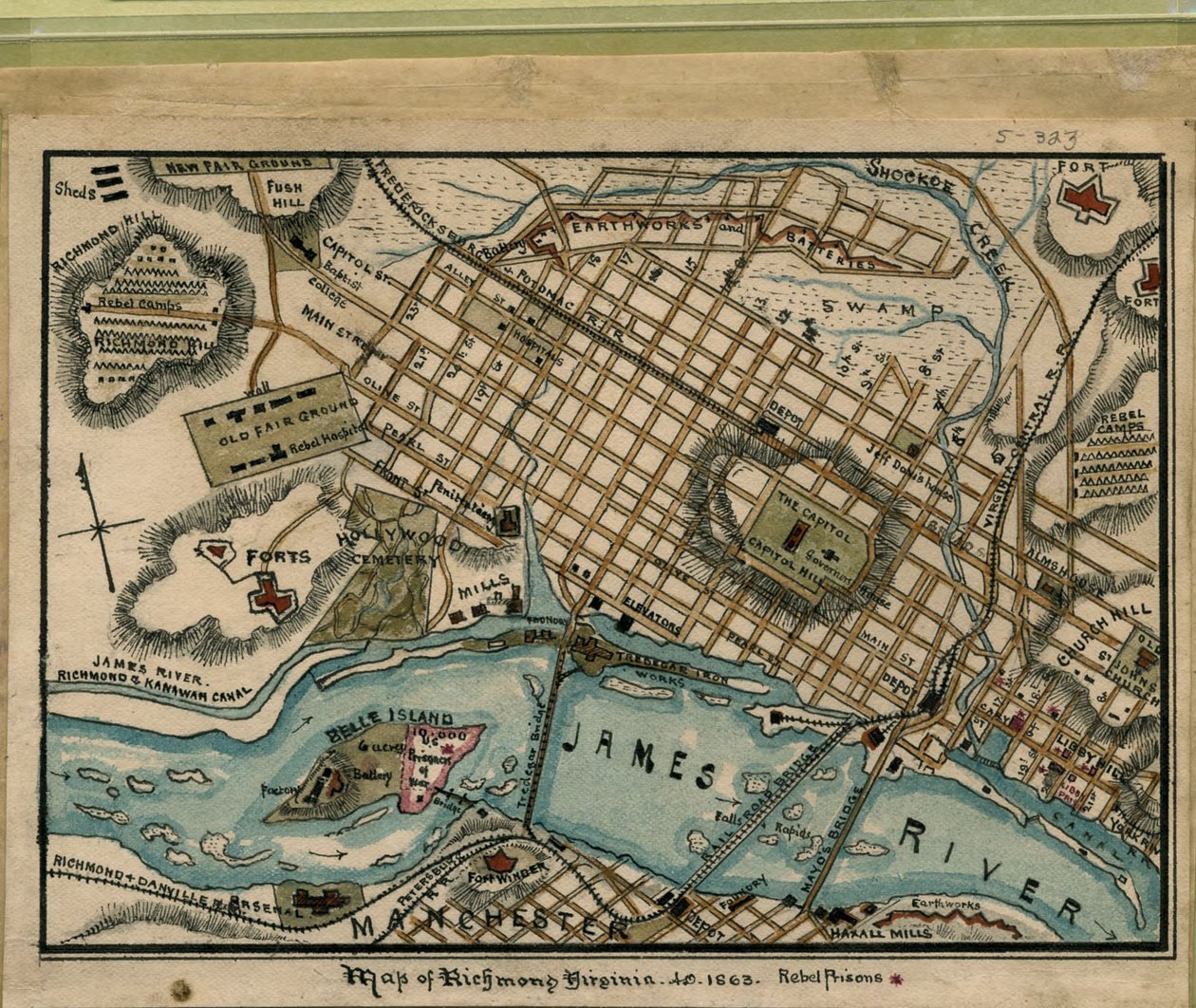 Mapa de Richmond, Virgínia...1863. LOC gvhs01.vhs00051 de Robert Knox Sneden