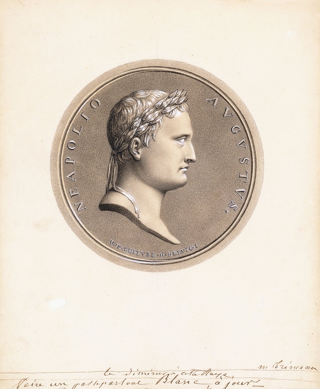Imperador Napoleão I, de perfil à direita - Um desenho para uma medalha de Robert Lefevre