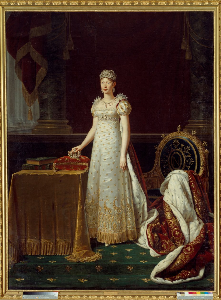 Retrato da Impressora Marie Louise da Áustria (Marie-Louise) (1791-1847), esposa de Napoleão I, representava Regente do Império e usava um conjunto de diamantes Chaumet doado por Napoleão em 1812 - Atrás dela, uma poltrona em estilo Império decorou o "N" d de Robert Lefevre