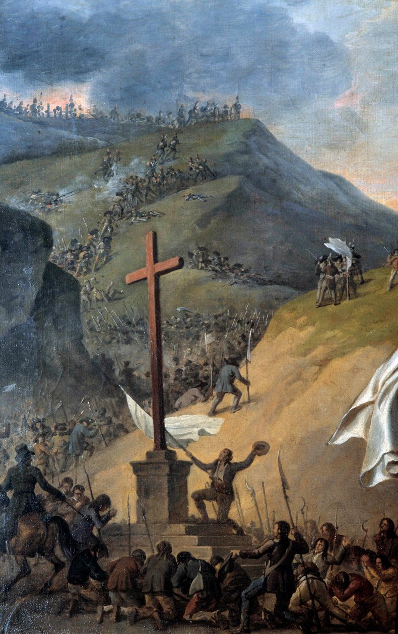 Wars of Vendee (1793-1796): "Les chouans au pied du calvary avant la bataille" Detalhe de "Retrato de Louis Marie de Salgues, Marquês de Lescure (1766-1793)" Pintura de Robert Lefevre (1755-1830) de Robert Lefevre