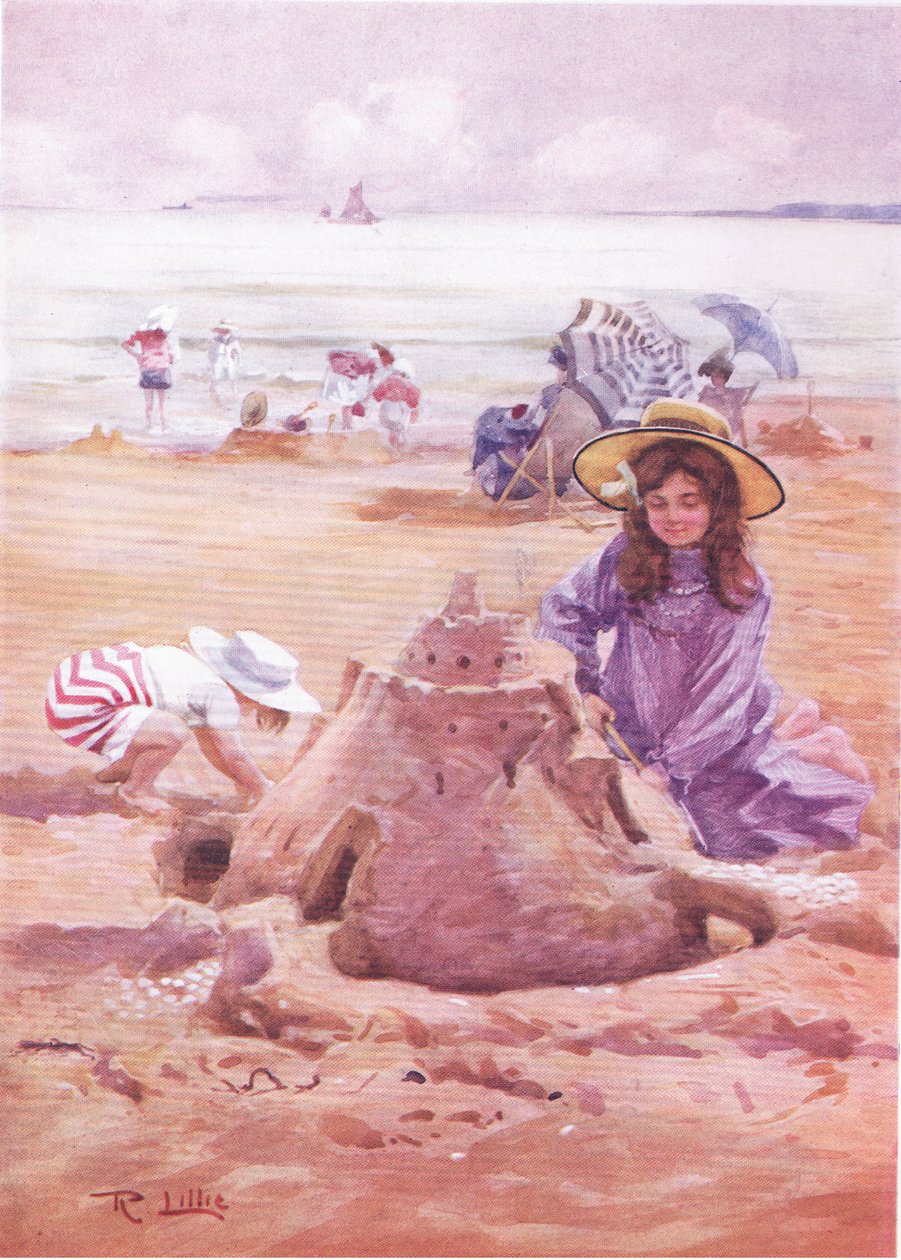 Construção do castelo de areia (cor litho) de Robert Lillie
