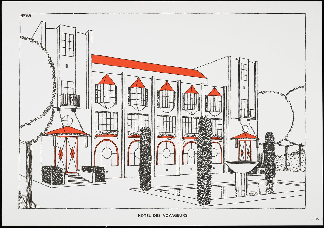 Hotel des voyageurs, de A Modern Cite, Desenhos de Rob Mallet-Stevens Architect, 1987 (publicado) de Robert Mallet Stevens