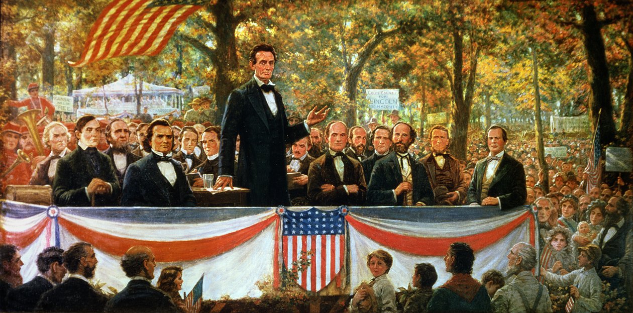Abraham Lincoln e Stephen A. Douglas debatendo em Charleston, Illinois, em 18 de setembro de 1858, 1918 de Robert Marshall Root