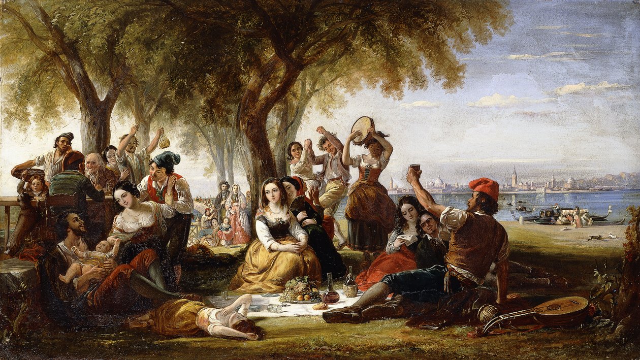 Uma cena de festa, no Lido, perto de Veneza, 1848 de Robert McInnes