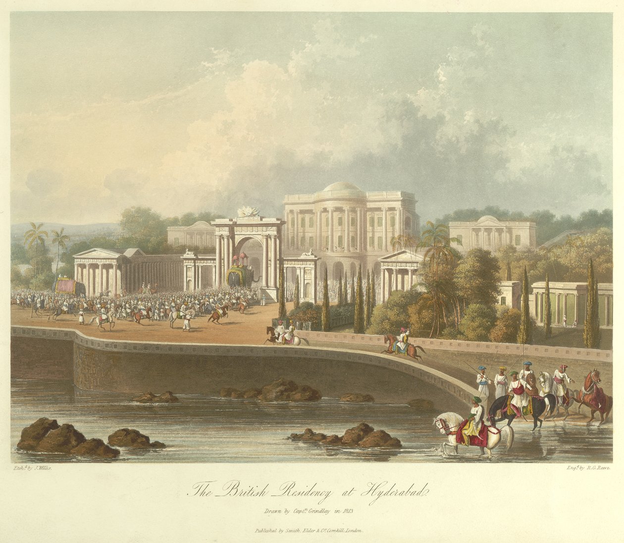 A Residência Britânica em Hyderabad, desenhada em 1813 de Robert Melville Grindlay