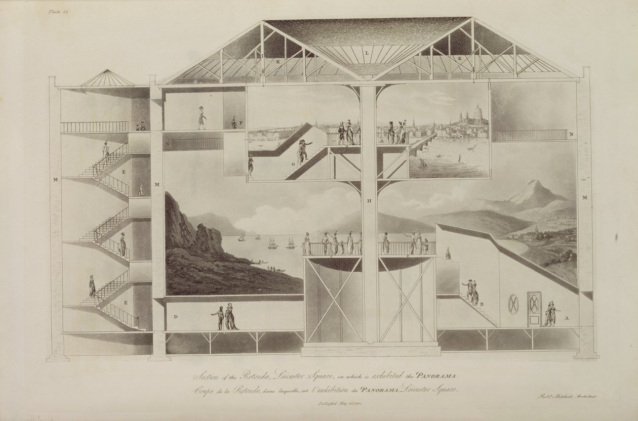 Seção da Rotunda, Leicester Square, de &39;Planos e vistas em perspectiva ... de edifícios na Inglaterra&39;, 1801 (aquatint) de Robert Mitchell