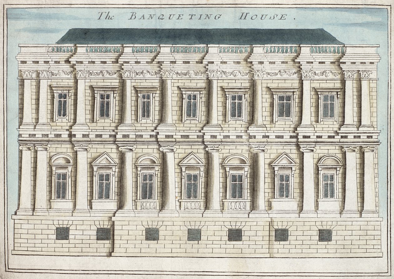 Banqueting House, Whitehall, de "Um livro sobre as perspectivas dos lugares notáveis da cidade de Londres", c.1700 (gravura) de Robert Morden